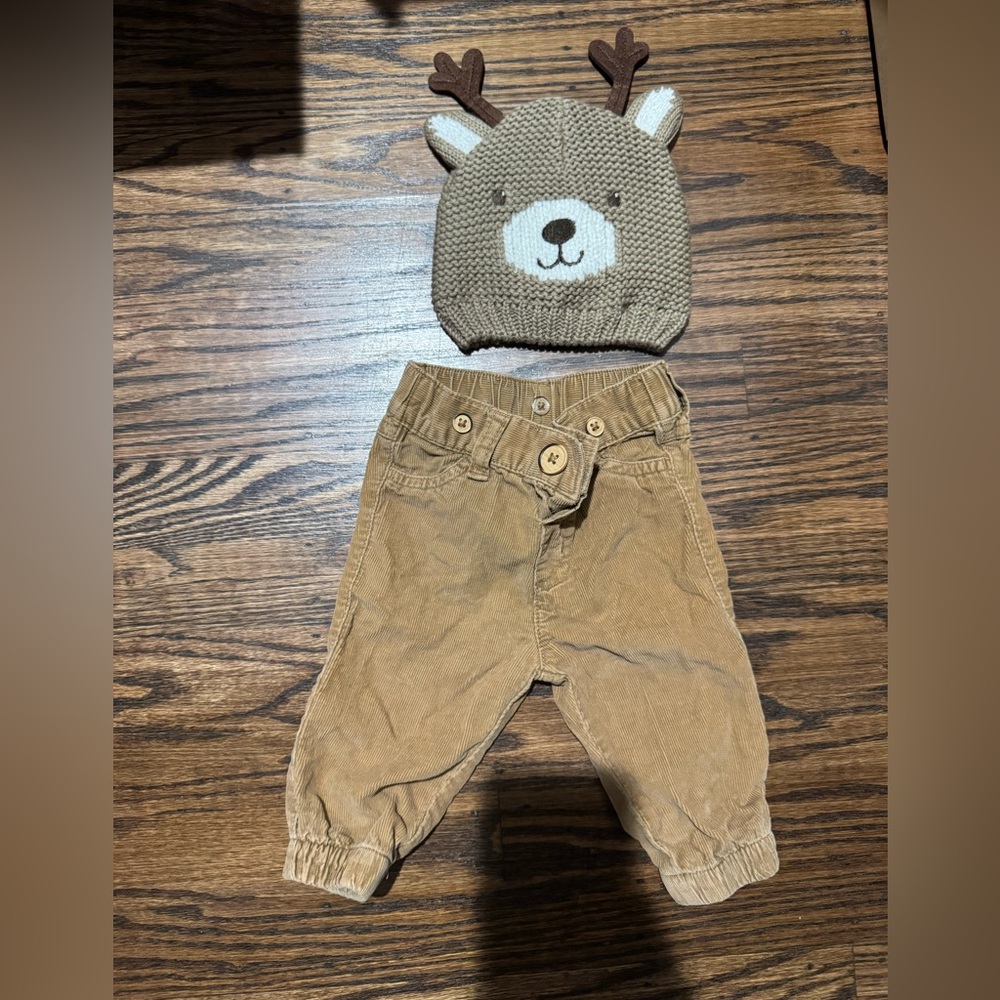 Cat & Jack Tan Bear Knit Hat and Pants Set